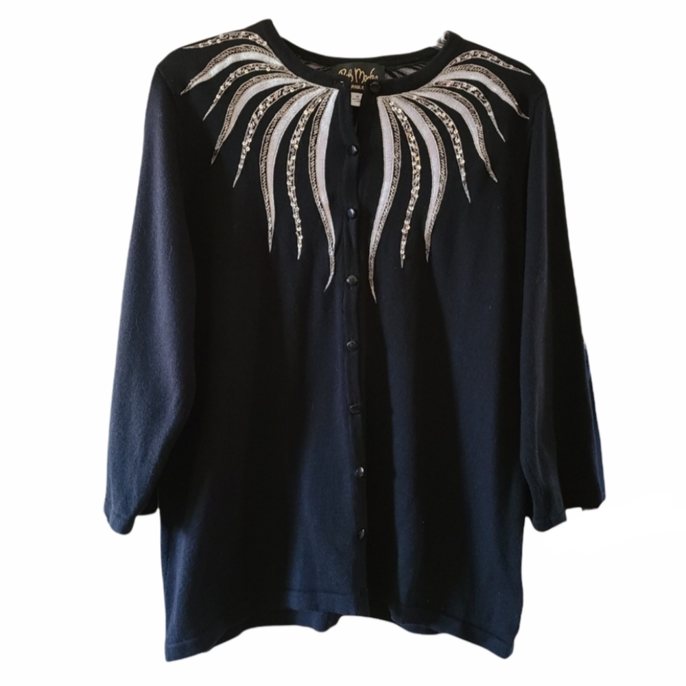 Bob Mackie Wearable Art Navy Blue Cardigan Sweater
